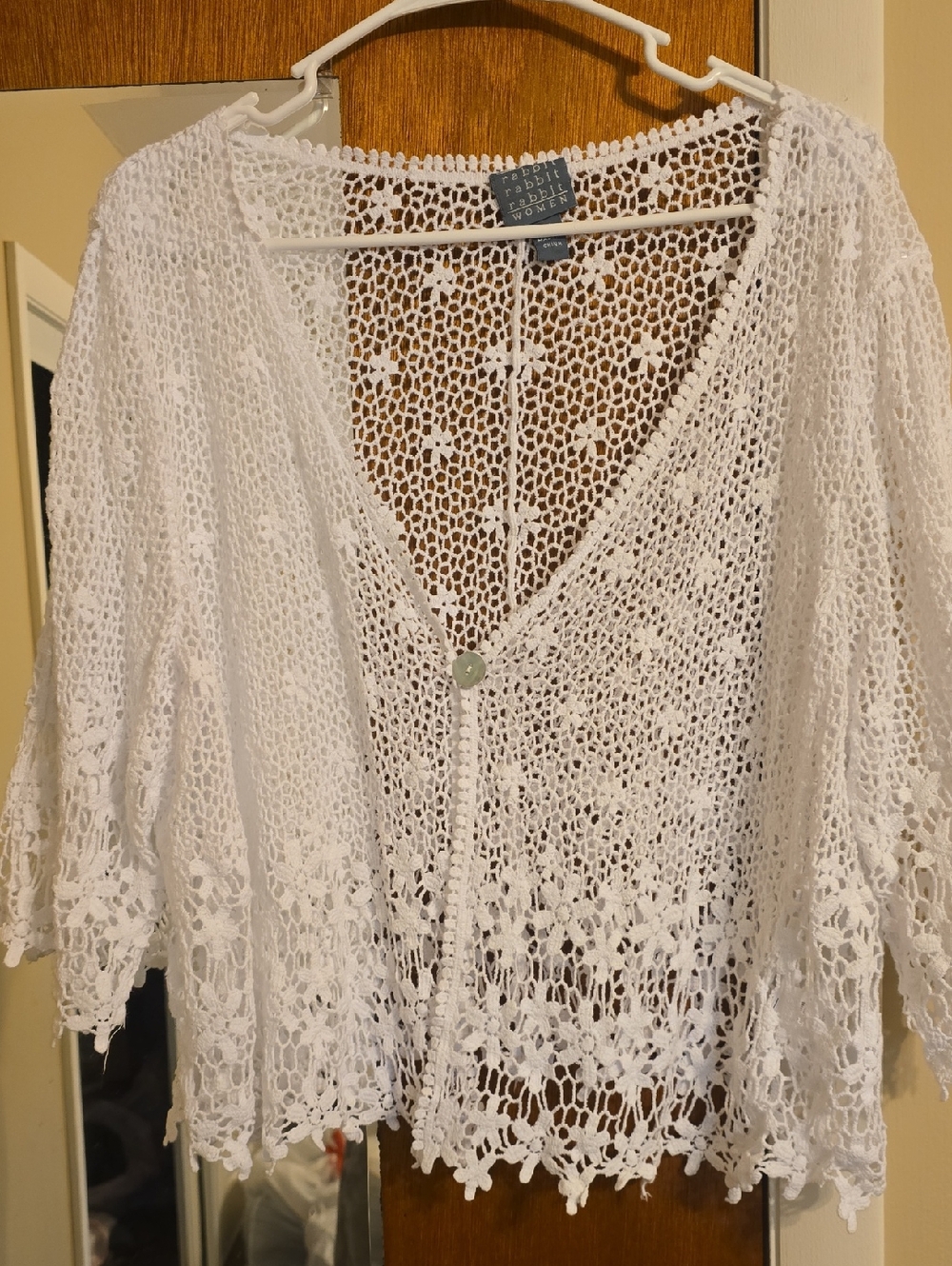 White Crochet Button-Front Shrug